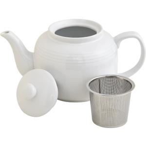 HIC Kitchen House of Prill Teapot with Stainless Steel Infuser, Fine Porcelain, White, Steeps Loose Tea, 6-Cup, 32-Ounce Capacity