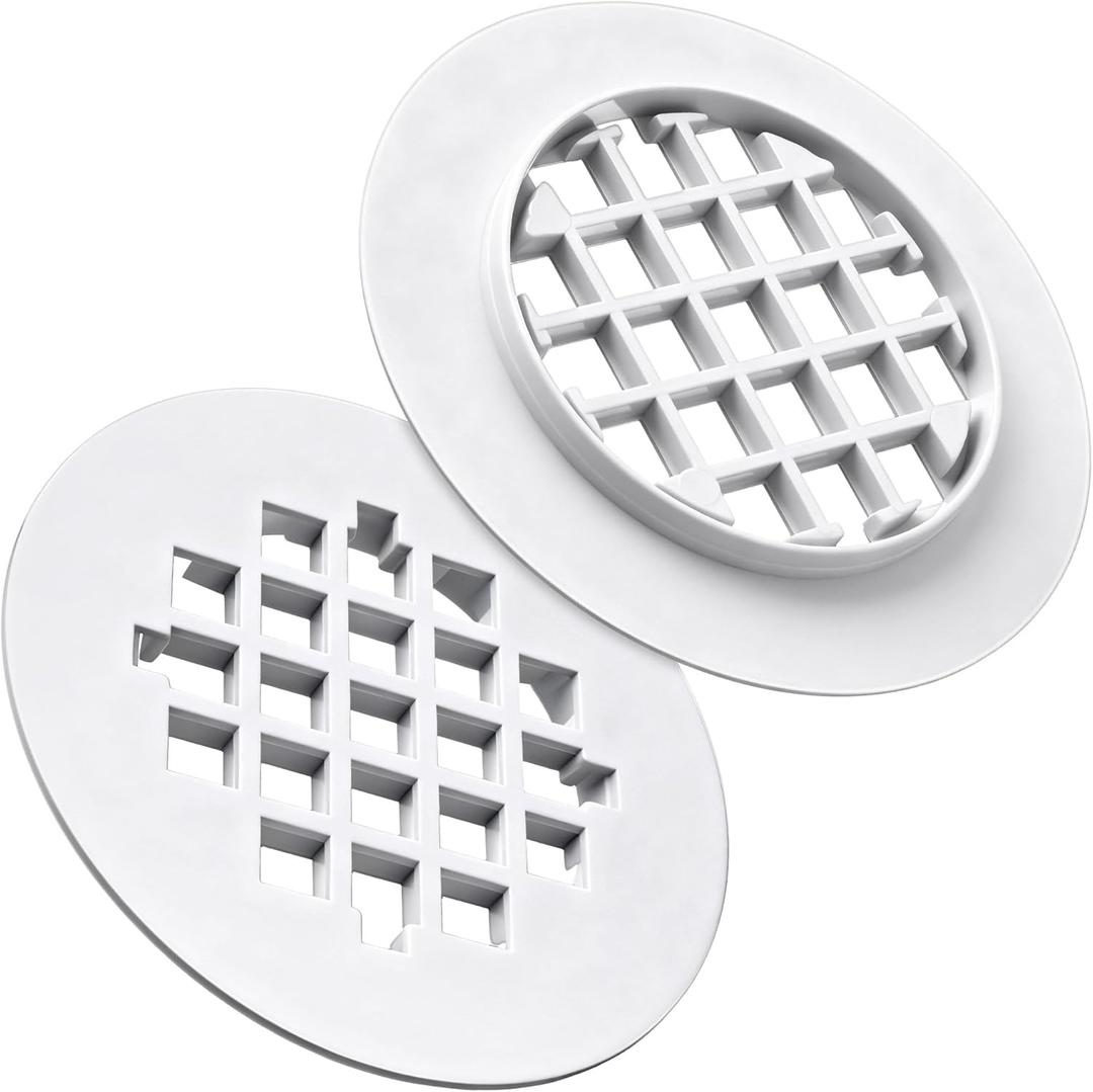 Enhon 2 Pack 4-1/4 Snap in Shower Drain Cover, Round Strainer Drain Grid, Bathroom Shower Grate Cap Replacement for Hair Catcher (White,PVC Plastic)