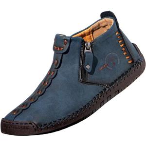 barefoot medieval ankle boots women renaissance shoes zip up boots leather nonslip (8, Blue)