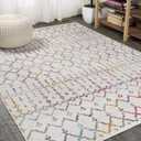 JONATHAN Y Boho Vintage Diamond Ivory/Multi Indoor Area Rug 4X6 ft, Moroccan Hype for Living Room, Bedroom, Kitchen, Office, Easy-Cleaning, High Traffic, Pet-Friendly, Non-Shedding (MOH101E-4)