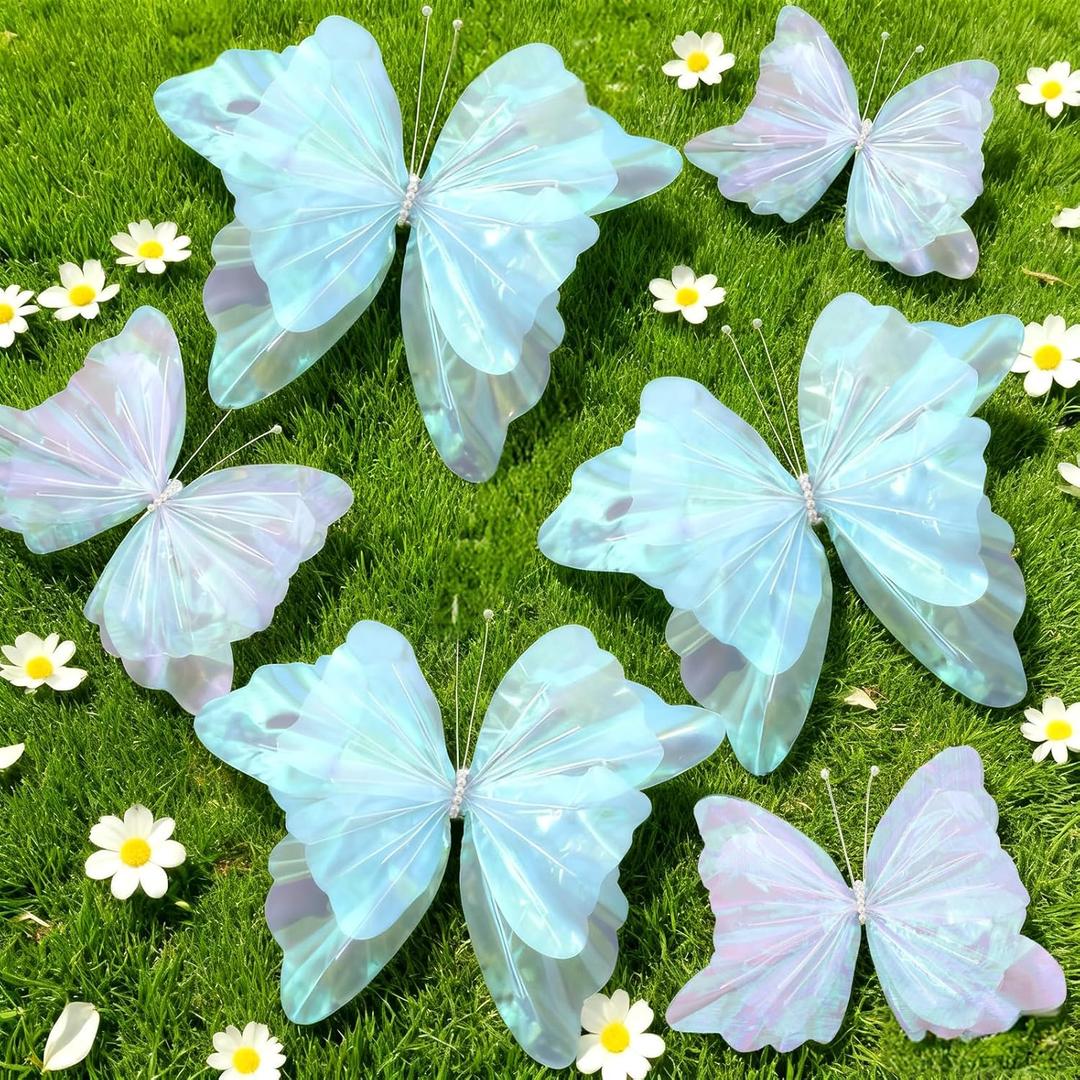6 Pcs Giant Artificial Butterfly Party Decorations, 20 Inch and 12 Inch 3D Silk Hanging Butterflies for Baby Shower Decorations Girls Women Paper Flowers for Wall Decoration