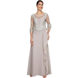 Le Bos Women's Embroidered MESH Cut Out Detail Long Dress Dress