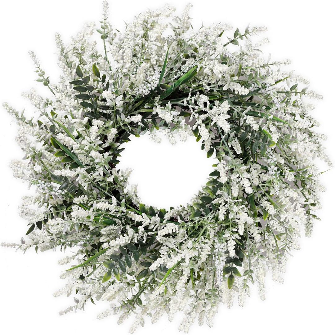 26'' Large Lavender & Eucalyptus Wreath for Front Door - Artificial Eucalyptus Leaves Greenery Outdoor Wreath for Wedding Farmhouse Porch Wall Room Home Decor (White)