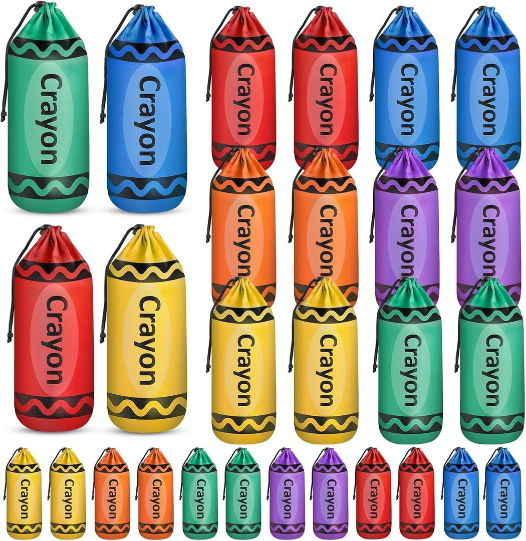 Demonwer 24 Pcs Crayon Drawstring Bags 6.79.8 Inch Back to School Drawstring Backpack Crayon Pattern Gift Bags for Back to School Favor Classroom Party Supplies