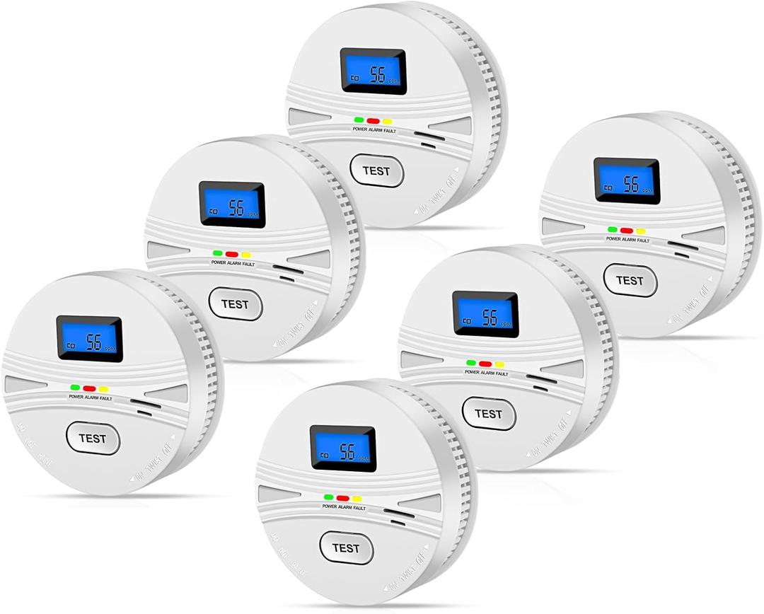 6 Pack Smoke and Carbon Monoxide Detector with Test Button and Digital Display,2-in-1 Smoke Detector Carbon Monoxide Detector Combo with Batteries,Fire Alarm for Home