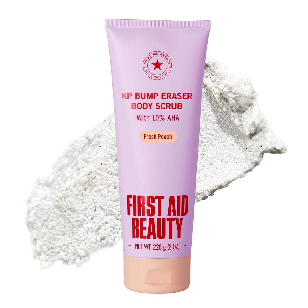 First Aid Beauty - KP Bump Eraser Body Scrub, Keratosis Pilaris Exfoliator with Glycolic and Lactic acids, Helps Reduce Chicken Skin Bumps, Safe for Sensitive Skin