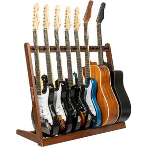 STRICH Wooden Guitar Stand Multiple Guitars, Guitar Rack for 5 Acoustic or 8 Electric Guitars & Basses, Floor Standing Multi Guitar Display for Studio & Home - Protective Padding, SMT-10 (8-Holder)