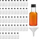 Belle Vous Mini Liquor Bottles (48 Pack) - Reusable Plastic 25ml (0.85 fl oz) Empty Spirit Bottle with Black Screw Cap, Liquid Funnel for Easy Pouring, Filling - Miniature Bottles - Weddings & Parties