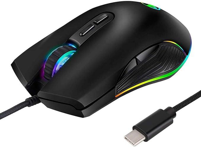 HXMJ RGB LED Gaming Mice,Wired USB C Port for Apple MacBook,Computer or Laptops with Type C PortBlack