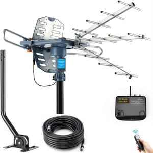 PBD Digital Outdoor TV Antenna, 150 Miles Range, 360 Rotating Directional Motor with Remote Control, Dual TV Support, Mounting Pole, 40FT RG6 Cable, UHF/VHF Reception