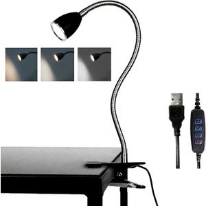 Desk lamp Eye-Caring Table Lamps, 360Rotation Gooseneck Clip on Lamp Reading Light, Portable Reading Book Light, Clamp Light, Study Desk Lamps for Bedroom and Office Home Lighting (Black with Dimmer)