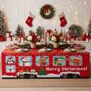 Peryiter Christmas Rectangle Fitted Tablecloth Santa Claus Bus Washable Xmas Table Cover Polyester Reusable Rectangular Tablecloth for Christmas Winter Holiday Party Decoration Dining Supply