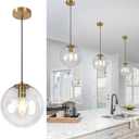 Modern Gold Globe Pendant Light, 10" Mid Century Brushed Brass Hanging Pendant Light Fixtures with Clear Glass for Kitchen Island Dining Room Bedroom Hallway Foyer, Adjustable Height