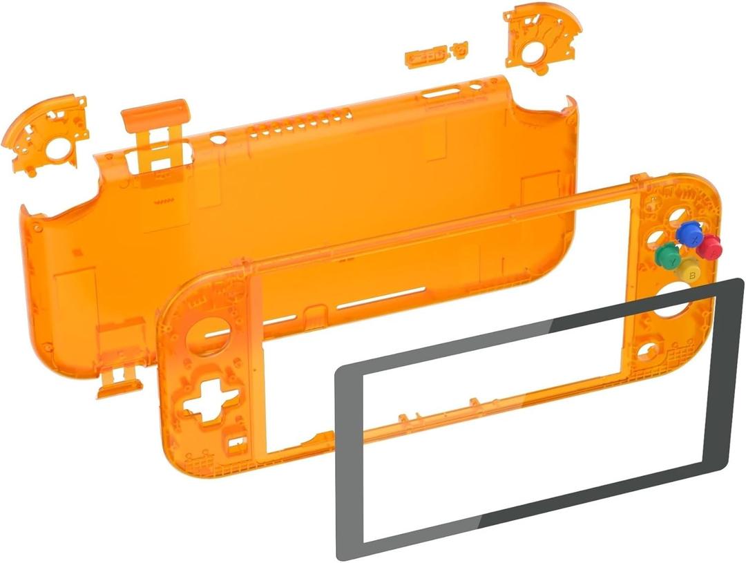 Replacement Handheld Controller Housing Custom Shell with Screen Protector & for EXtreme Rate ABXY Buttons for Nintendo Switch Lite(Clear Orange)