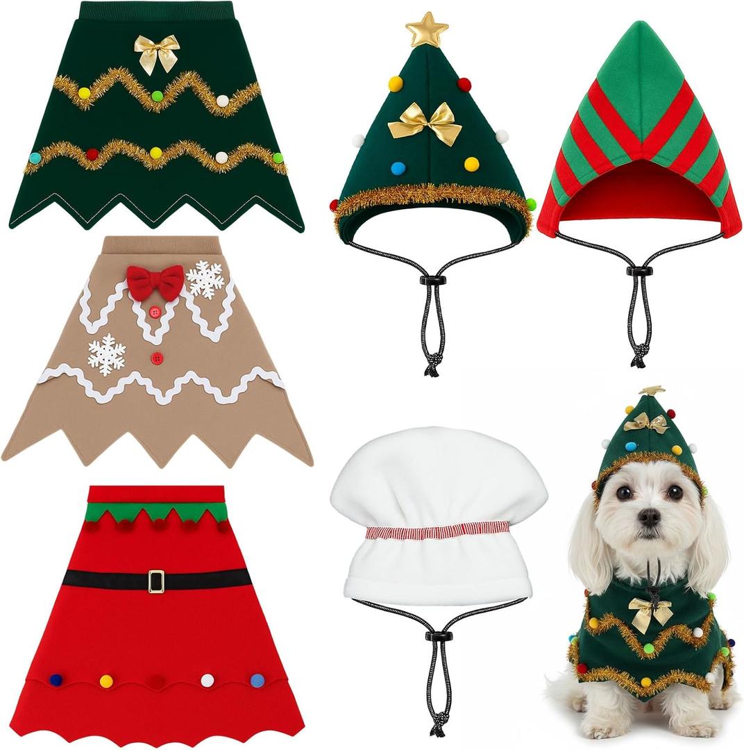 3 Set Dog Christmas Costume for Small to Large, Christmas Tree, Elf, Gingerbread Man Outfits with Adjustable Hat for Xmas Cosplay Party, Holiday Photos Supplies (L)