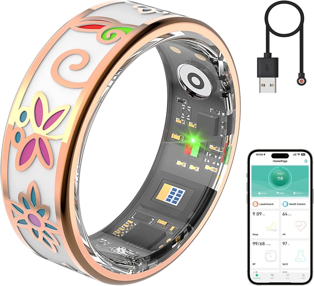 Enamel Craft Smart Ring for Women & Men, No Subscription Fitness Tracker with Heart Rate, Sleep Tracking, SpO2  IP68 for iOS & Android (Enamel Color, 11)
