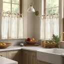 jinchan Tie Top Linen Kitchen Curtains Over Sink 36 Inch Length Tier Curtains Farmhouse Rustic Small Cafe Curtain for Bedroom Living Room Bathroom Half Window Light Filtering Privacy 2 Panels Crude