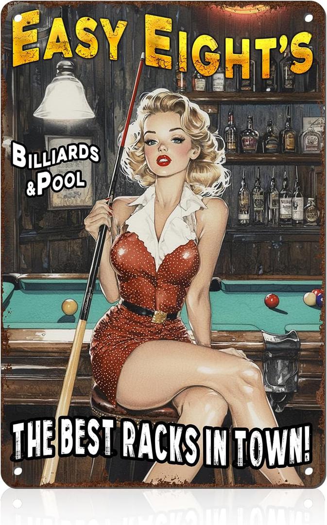 3 Pack Pin Up Girl Metal Sign Vintage Retro Wall Art for Man Cave Garage 1950s Classic Bar Decor Billiard Pool Room Pub Lounge Club Tin Plaque 8x12inch