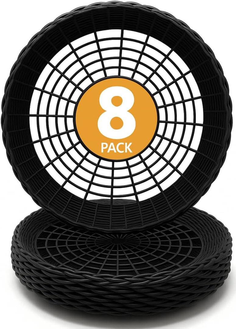 Maryland Plastics 9" Paper Plate Holders  8-pack, USA Made, Reusable Heavy-Duty Wicker-Style Holders, Dishwasher-Safe, Perfect for Parties & Picnics (Black)