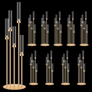 10 Set 5 Arm Golden Candle Holder with Acrylic Lampshade, 41.3'' Tall Candlesticks Holder for Christmas Wedding Housewarming Gift,Metal Candle Holders Candlestick Centerpiece,Fit 0.87'' LED Candle