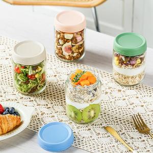 Overnight Oats Containers with Lids 16 oz Glass Jars with Lids 6 Pack Glass Mason Jars with Airtight Lids, Perfect for Oats, Yogurt, Chia Pudding 16 OZ