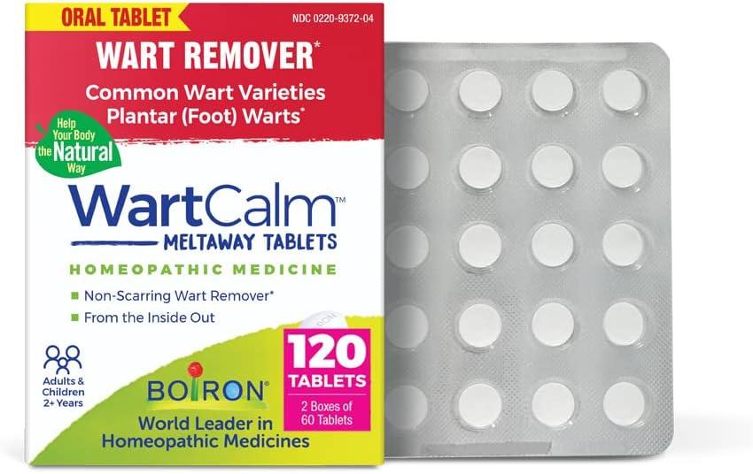 Boiron WartCalm for Painless Wart Removal on Hands, Knees, Plantar (Feet), and Other Bodily Warts for Adults & Children Ages 2+ - 120 Count (2 Pack of 60)