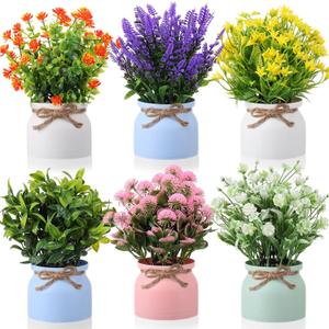 Cindeer 6 Pcs Large Artificial Potted Flowers Fake Potted Plants for Home