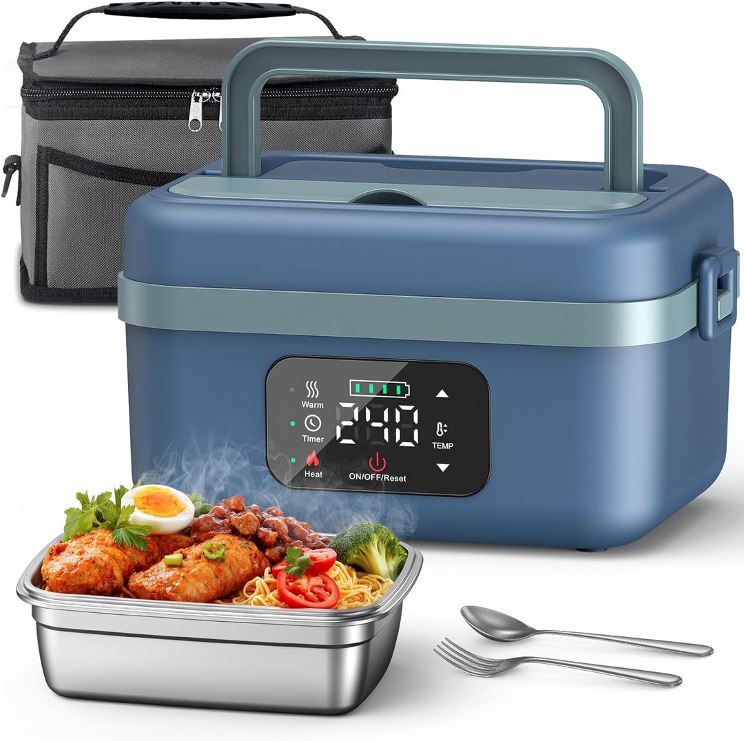 VASG Heated Lunch Box for Adults, 16000mAh Cordless Rechargeable Electric Lunch Box with 1L Stainless Steel Container, Portable SelfHeating Food Warmer for Work, Construction, Office & Travel, Blue