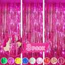 3Pack Fuchsia Foil Fringe Curtain Backdrop-3 Pack 3.3ft x 8.3ft Streamers for Birthday, Bachelorette, Wedding, Anniversary Christmas, New Year, Thanksgiving Parties