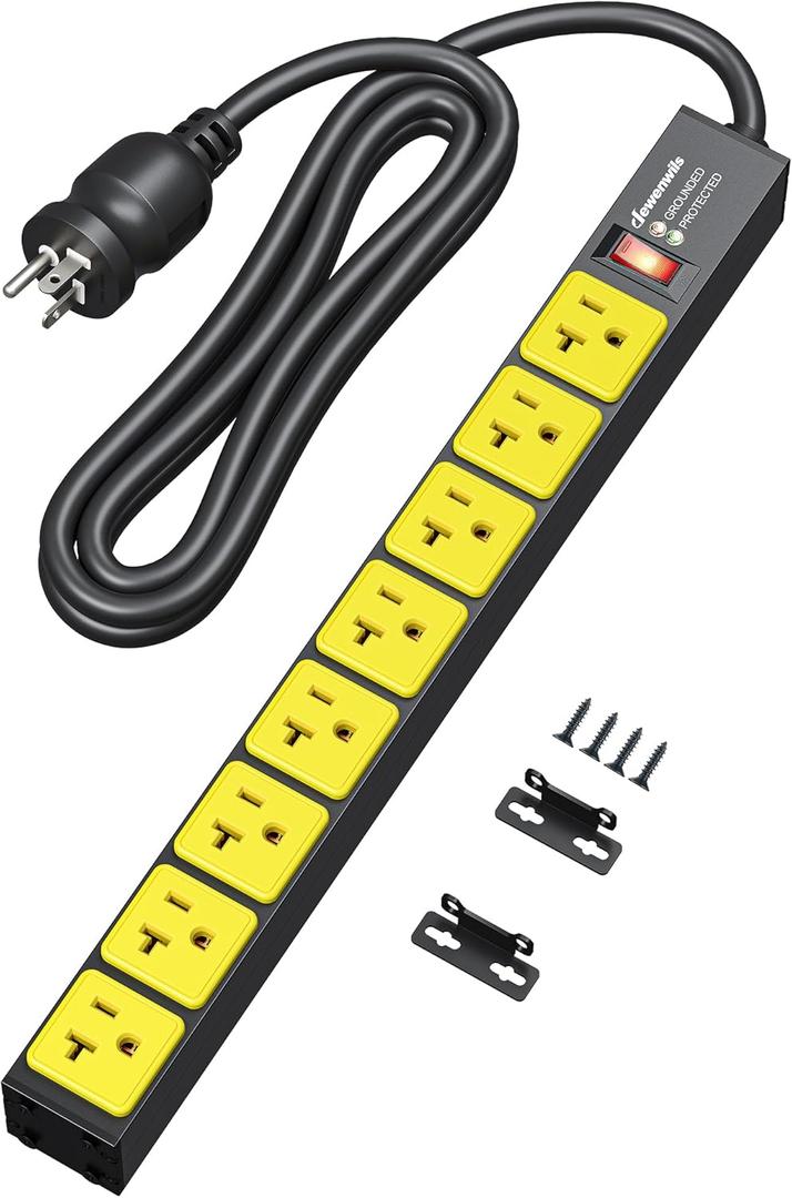 DEWENWILS Heavy Duty Power Strip 20AMP, 8 AC Outlets, Overload Protection & Surge Protection, 12 Gauge Extension Cord 6FT, Wide-Spaced 5-20R & 5-20P T-Slot, Industrial Power Strip for Workshop