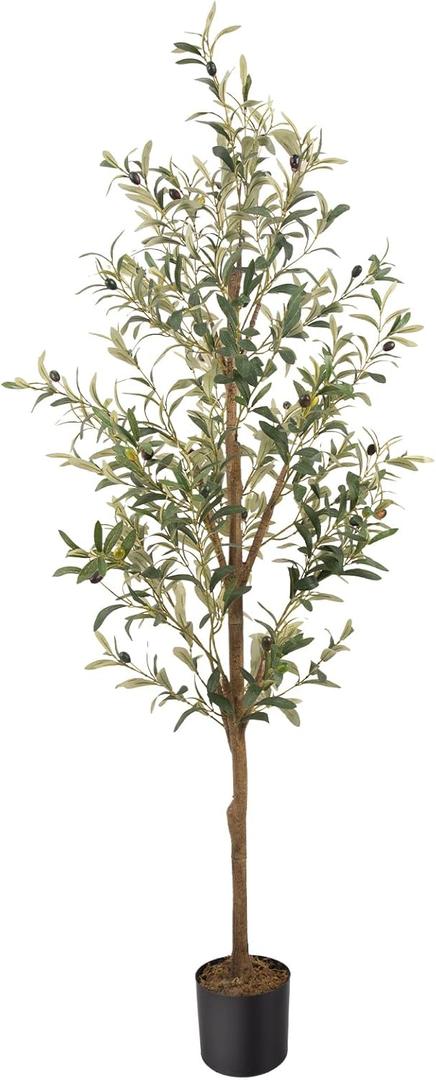 Artificial Fake Olive Tree 5FT Tall 1Pack Faux Silk Olive Tree for Home Living Room Office Decor Faux Artificial Plants Indoor Fake Potted Plants with Fruit & Free Moss