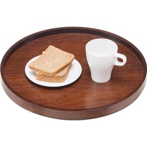 Extra Large Round Solid Wood Serving Tray, Classic Tea Coffee Table Wooden Decorative Ottoman Tray Server for Breakfast in Bed Snack Food Kitchen Party Bar, Raised Edge (16inch/40cm) Walnut