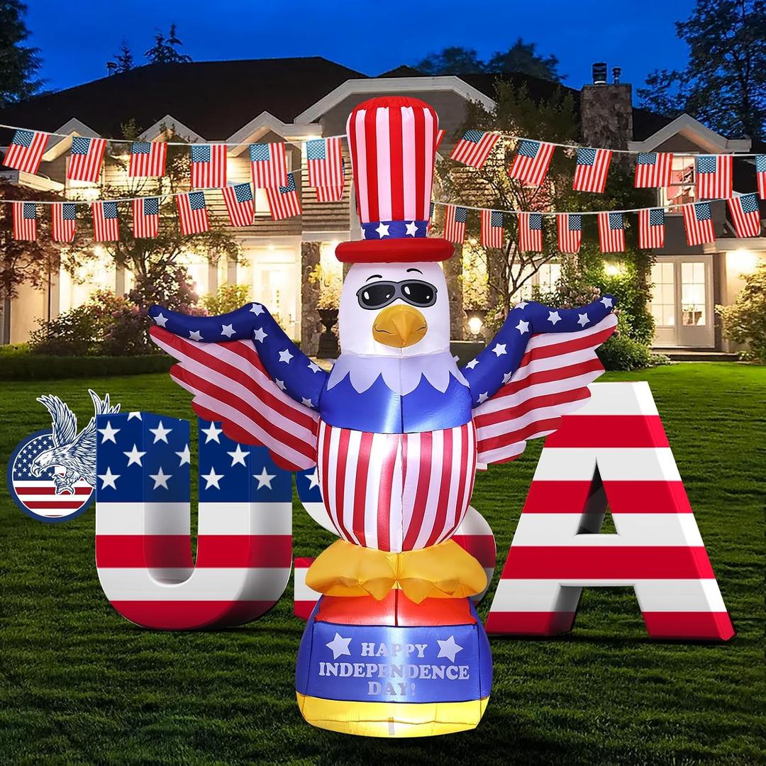 HZGDEJTG 4th of July 8ft Eagle Inflatable Decoration with Built-in LED Lights to Light up Your Yard for Outdoor and Indoor Parties to Celebrate Independence Day