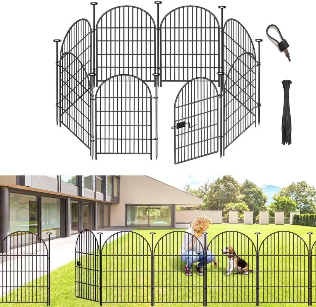 ADAVIN Garden Fence Animal Barrier with Gate 32 in(H)17.5 Ft(L) 8 Panels,Rustproof Metal Wire Tall Fencing Border for Dogs Rabbits,Outdoor no dig pet Fences,Black Flower Edging for Yard,Arched