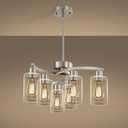 Sigaitwei 6 Light Farmhouse Brushed Nickel Chandelier,21.7" Modern Chandeliers for Dining Room Light Fixtures Over Table,Pendant Lights Kitchen Island,Metal Bracket with Downward Clear Glass Shade