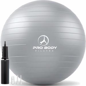 ProBody Pilates Exercise Ball -  Gym Grade Balance Ball for Fitness, Yoga, Workout, Pregnancy & Physical Therapy (XXL: 31-34 inches/78-85 cm, Silver)