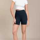 ODODOS Seamless Biker Shorts for Women 5" Inseam Ribbed High Waisted Running Yoga Shorts, Lycra Deep Blue, Medium (Black, M)