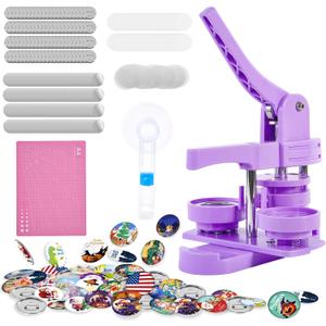 Button Maker Machine 2.25in 58mm - Button Pin Maker Machine Kit for DIY Gifts, Press Machine with 100 Sets of Badge Supplies(Purple)