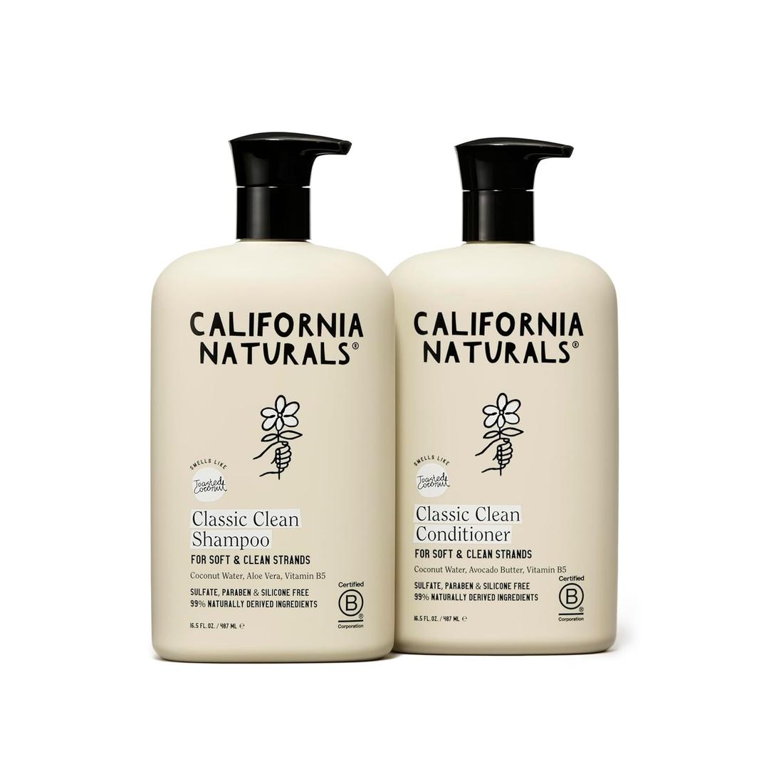 California Naturals Coconut Shampoo & Conditioner, Natural, Vegan, Cruelty, Silicone, Paraben, and Sulfate Free Shampoo, All Hair Types, 16.5 Fl Oz (Pack of 2), Classic Clean Coconut