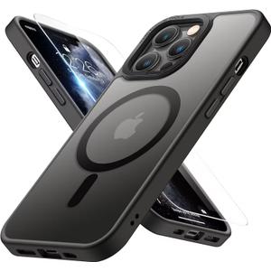 LUHOURI Enhanced Magnetic for iPhone 12 Case,iPhone 12 Pro Case with Screen Protector - Wireless Charging Compatible, Military-Grade Drop Tested, Slim Fit Shockproof Matte Cover - Black