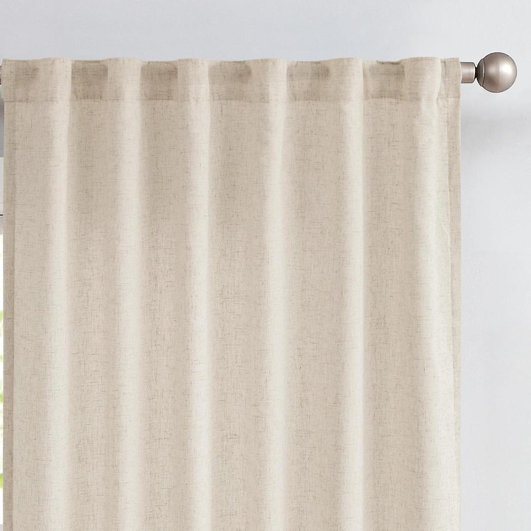 jinchan Beige Linen Curtains with White Privacy Lining Natural Lined Curtains 90 inch Light Filtering Drapes for Living Room Bedroom Neutral Farmhouse Cottage Core Home Office Decor Back Tab 2 Panels