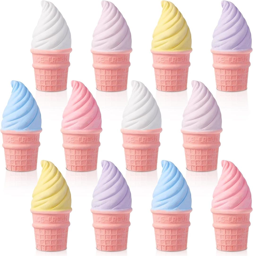 12 Pcs Non-toxic Ice Cream Sidewalk Chalk Set (6 Colors) - Washable Party Favors Bulk, Summer Birthday, Outdoor Playground Art Activities Crafts- Safe Chalkboard Fun