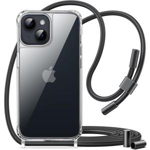 JETech Crossbody Case for iPhone 14 6.1-Inch with Adjustable Lanyard Strap, Clear Transparent Anti-Yellowing Shockproof Protective Phone Cover with Neck Cord (Midnight)