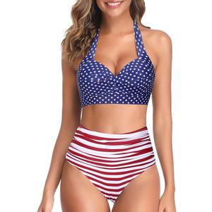 Tempt Me Women Two Piece Vintage Swimsuit Retro Halter Ruched High Waist Bikini with Bottom (XX-Small, Black 1)