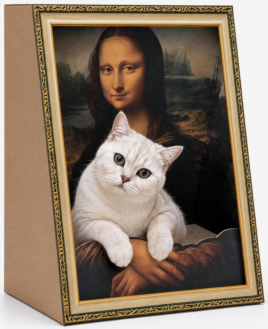 Mona Lisa Cat Bed, Cardboard Cat House & Scratcher, Artistic Cat Furniture