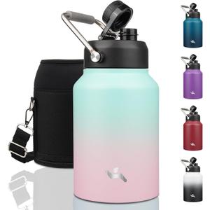 Half Gallon Jug with Handle,64 oz Insulated Water Bottle with Carrying Pouch,Double Wall Vacuum Stainless Steel Metal Bottle,Gum