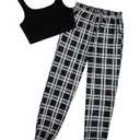 SOLY HUX Girl's 2 Piece Outfits Letter Crop Top and Pant Sets Cute Clothes Fashion Black Plaid 12 Years