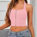 Zanvylia Halter Tank Top for Women Summer Going Out Tops Backless Y2K Crop Sleeveless Zip Front Shirts (US, Alpha, Large, Regular, Regular, Pink) (Pink, L)
