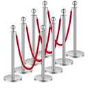 VEVOR Stanchion Post, 8 Pcs Crowd Control Barrier Set with 4 Red Velvet Ropes, 5 ft Stainless Steel Silver Stanchion Post Queue with Sand Injection Hollow Base for Theater, Party, Wedding, Exhibition