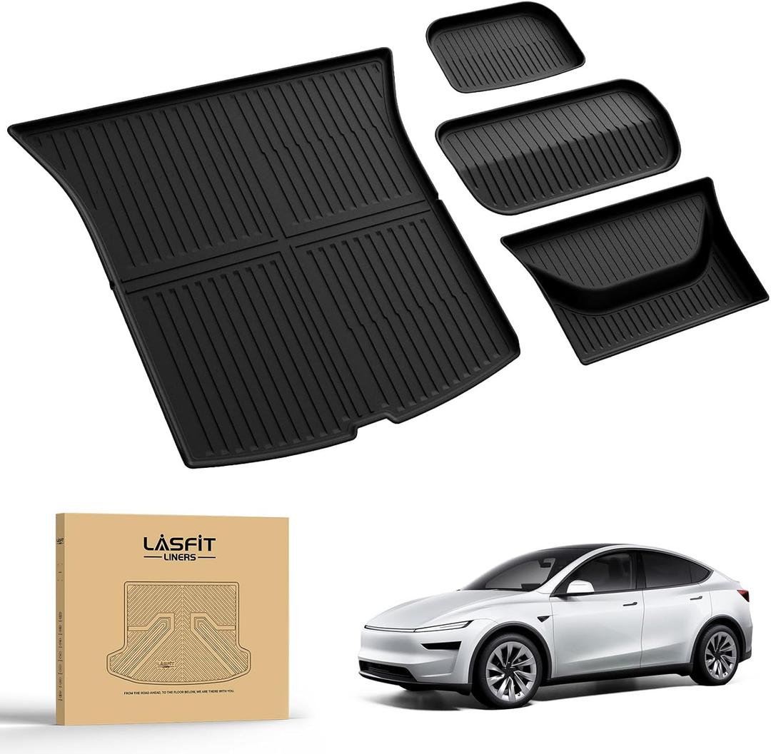 LASFIT Trunk Mats for Tesla Model Y Juniper 2025/2026 Cargo Liners Car Accessories, Custom Fit TPE All Weather Trunk Liners Frunk Rear Sub Trunk Mats Set 4PCS